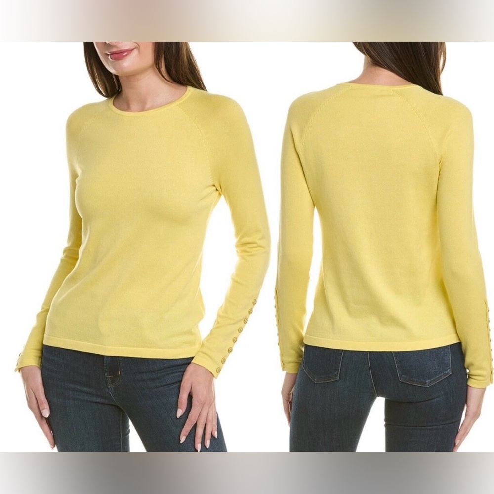 J. McLaughlin Jamey Yellow Sweater Sm Long Sleeve Pullover Crewneck Button Cuff